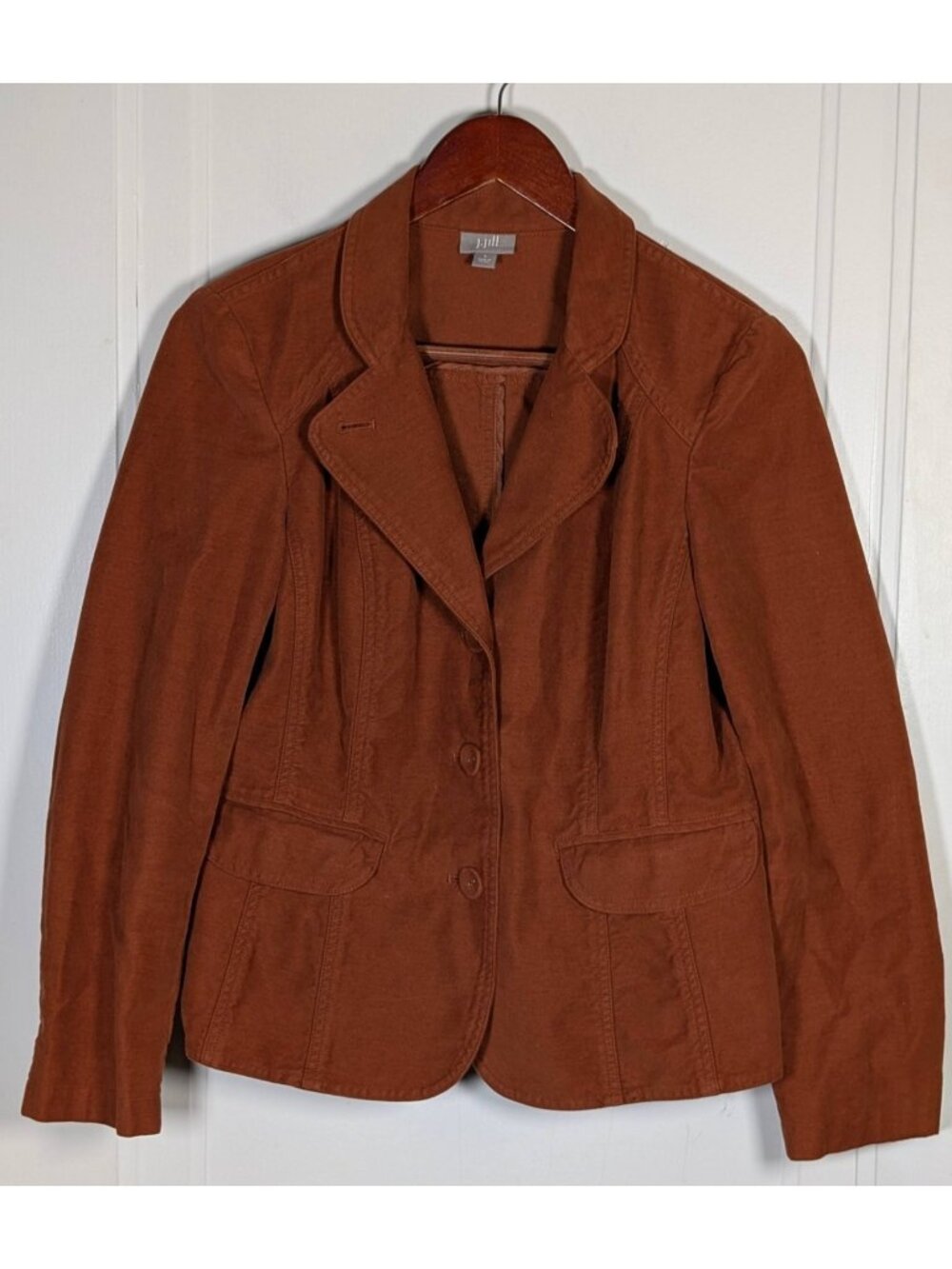 J. Jill Blazer Jacket Womens Size 4 Small 100% Cotton Buttons Burnt Orange Rust
